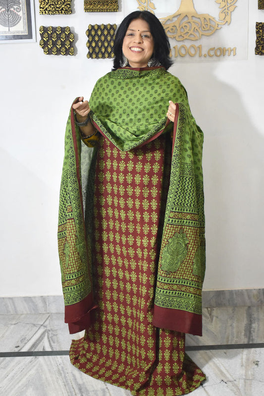 Bagh Hand Block Printed unstitched 3 pc Cotton suit fabric from MP