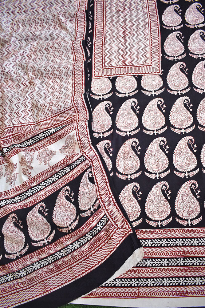 Bagh Hand Block Printed unstitched 3 pc Cotton suit fabric with Placement block print from MP