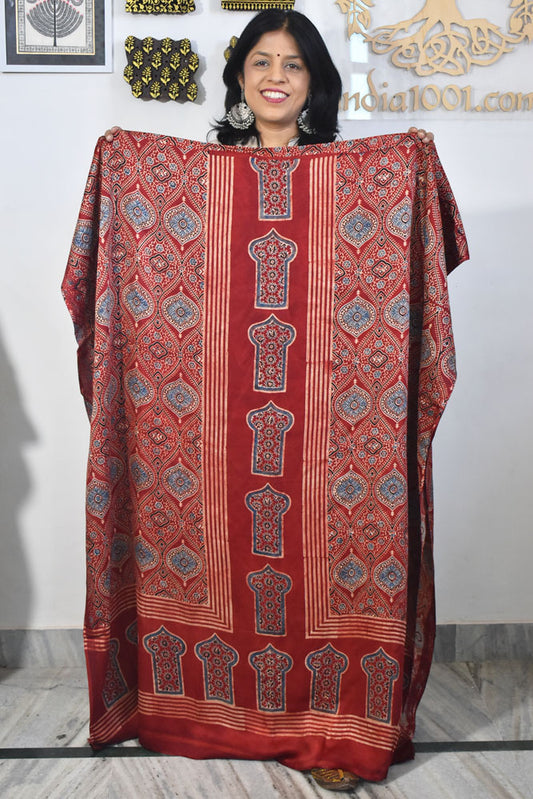Designer Modal Silk Ajrakh Hand Block Print  Kurta Fabric - 2.5 mtrs cut