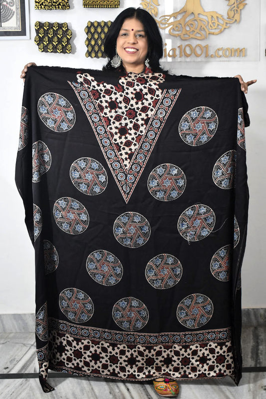 Designer Modal Silk Ajrakh Hand Block Print  Kurta Fabric - 2.5 mtrs cut