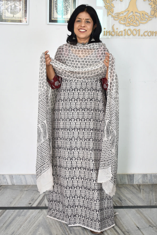 Classic Bagh Block Printed unstitched suit fabric with chiffon dupatta