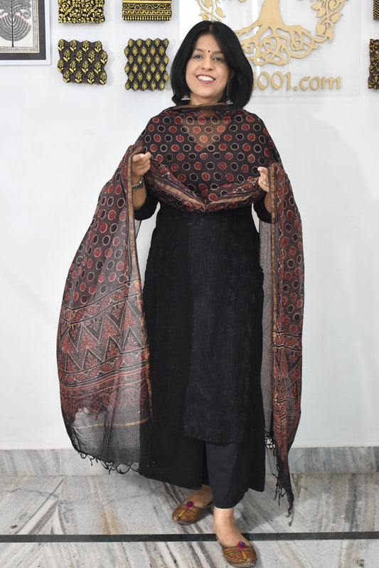 Beautiful  Ajrakh Hand Block Printed Kota Dupatta