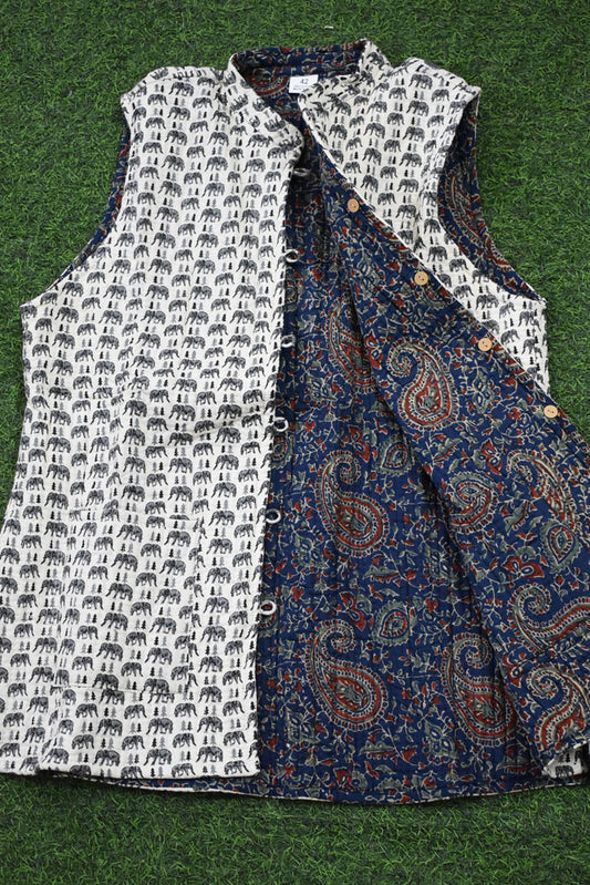 Block Print Quilted Reversible Sleeveless cotton jacket