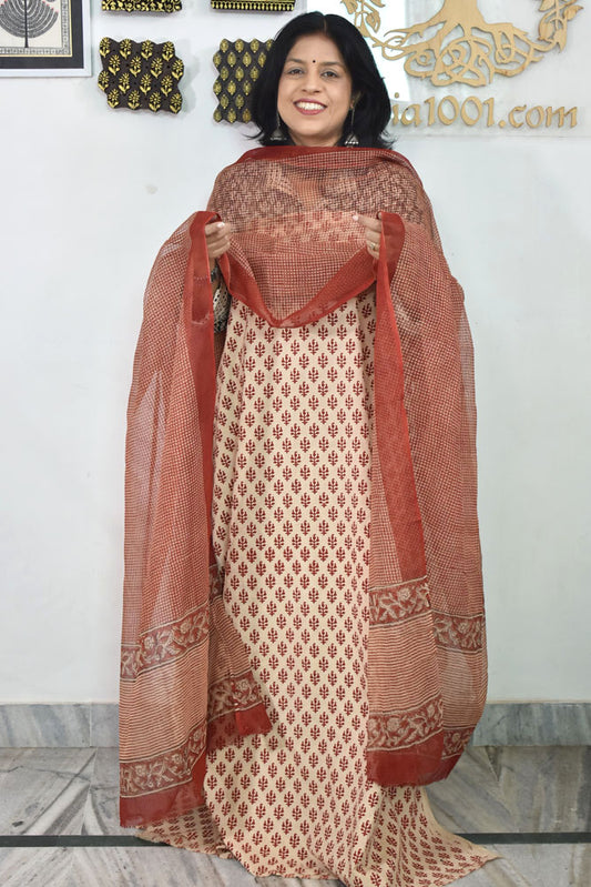 Hand Block Printed Kota Doria Cotton Dupatta