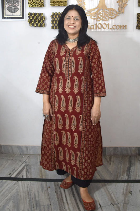 Designer Hand Block Printed Ajrakh cotton Kurta - Size 38 to 48( all sizes)