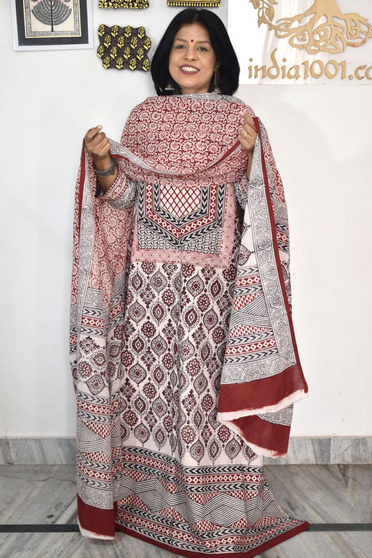 Bagh Hand Block Printed unstitched 3 pc Cotton suit fabric with Placement block print from MP