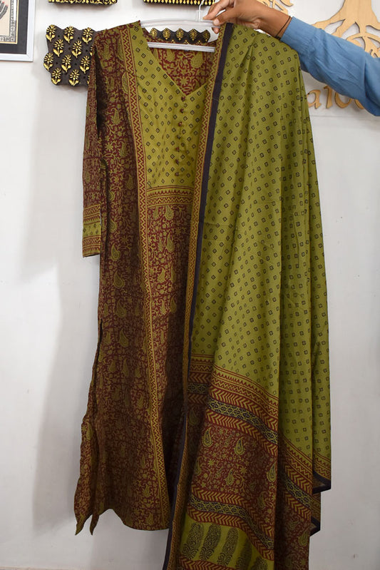 Bagh Hand Block Printed stitched 3 pc Cotton suit - 44 size