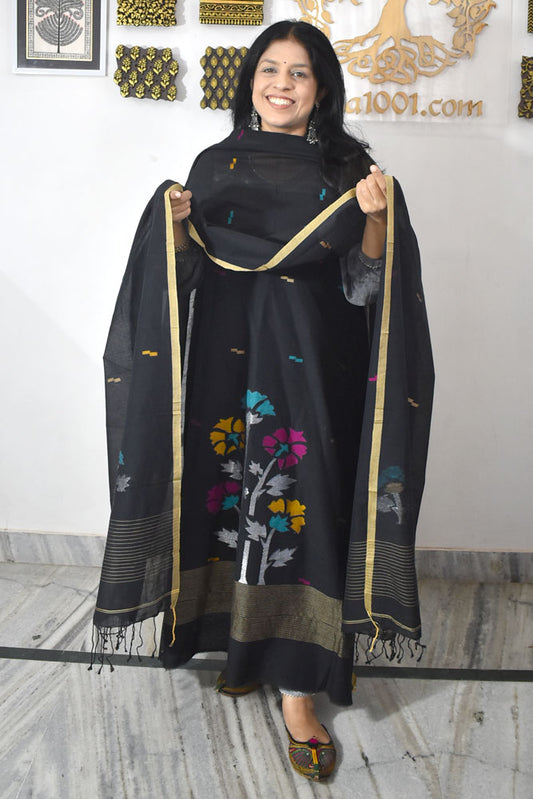 Kalakriti : Beautiful Hand Woven Soft Cotton Needle Jamdani Kurta Fabric & Dupatta set