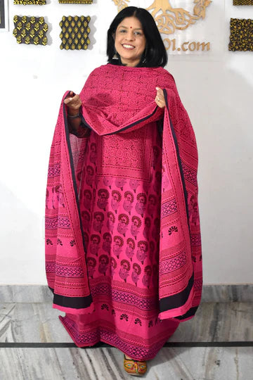 Bagh Hand Block Printed unstitched 3 pc Cotton suit fabric with Placement block print from MP