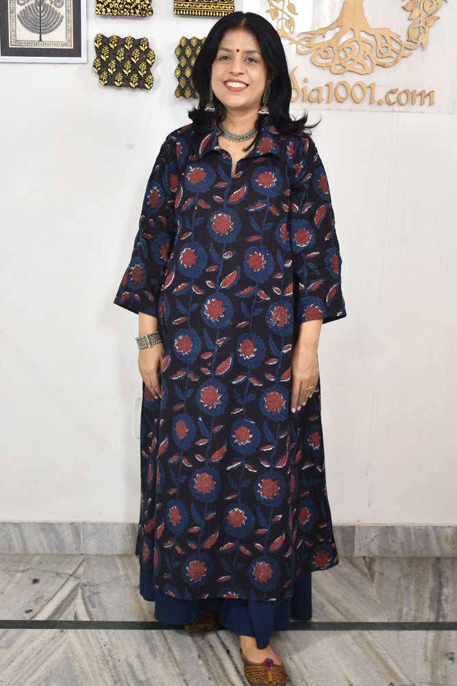 Designer Hand Block Printed Vanaspati Ajrakh cotton Kurta / Dress - Size 38 to 44 ( all sizes)
