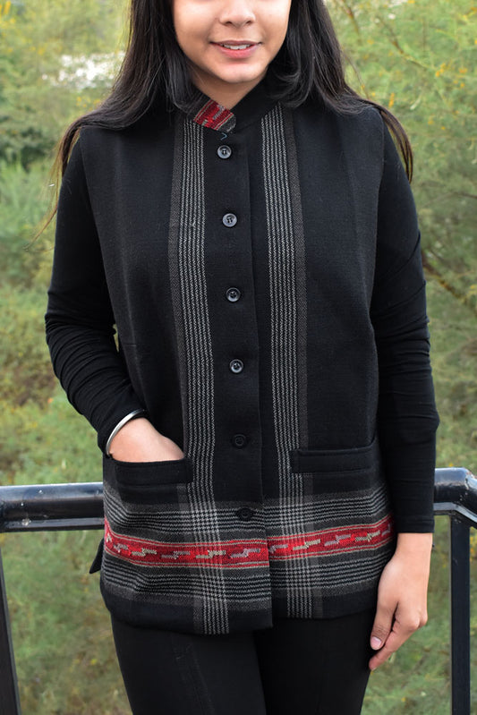 Handwoven Himalayan Wool Jacket with Satin silk inner lining - size 36, 38