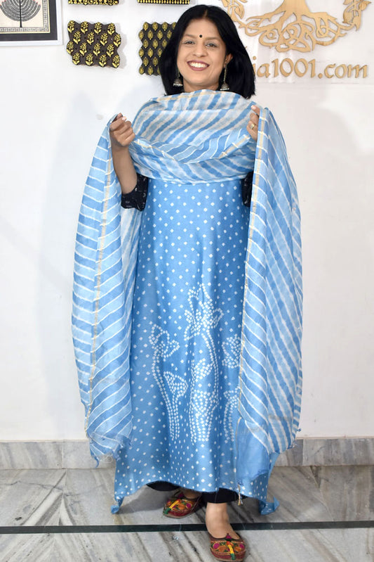 Premium Chanderi Silk Cotton Kurta dupatta sets with Bandhani Work