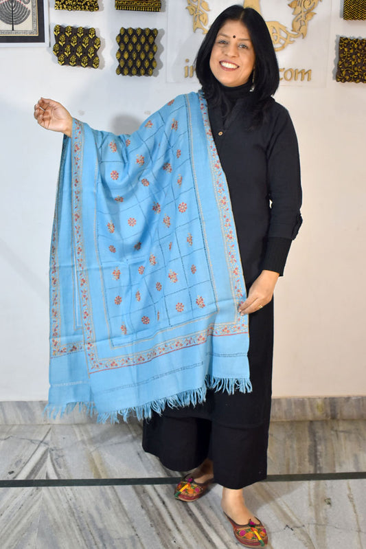 Intricate Kashmiri Sozni Hand Embroidery & Cutwork Work Woolen Stole