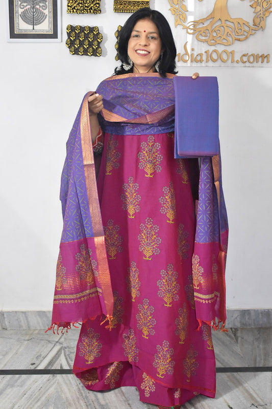 Beautiful Handwoven Mangalgiri Cotton suit with Hand block print Dupatta