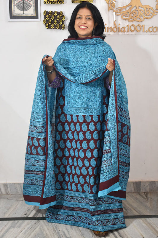 Bagh Hand Block Printed unstitched 3 pc Cotton suit fabric with Placement block print from MP