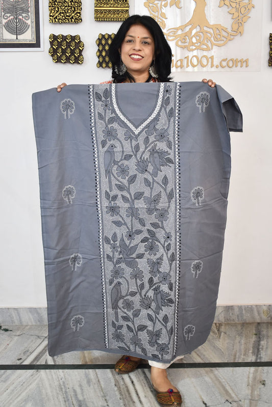 Hand Embroidered Kantha work cotton fabric - (Length 2.8 mtrs )