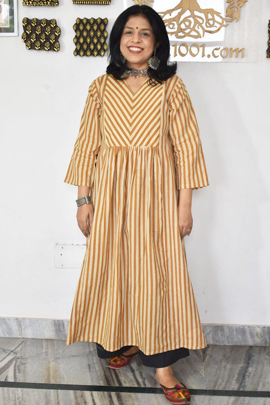 Designer Hand Block Printed Bagru cotton Kurta / Dress - Size 38 to 48 ( all sizes)