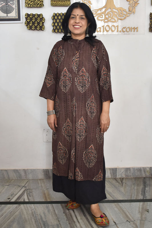 Beautiful Hand Block Printed Hakoba Ajrakh Cotton kurta, Size 40 to 44