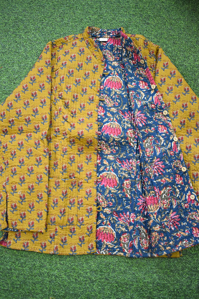 Block Print Quilted Reversible cotton jacket - Size  36-46
