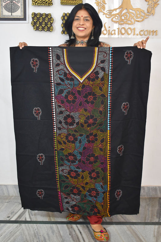 Hand Embroidered Kantha work cotton fabric - (Length 2.8 mtrs )