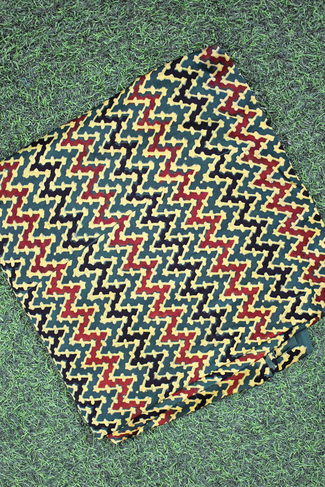 Beautiful Modal Silk Ajrakh Hand Block Print Fabric - 2.5 mtrs cut