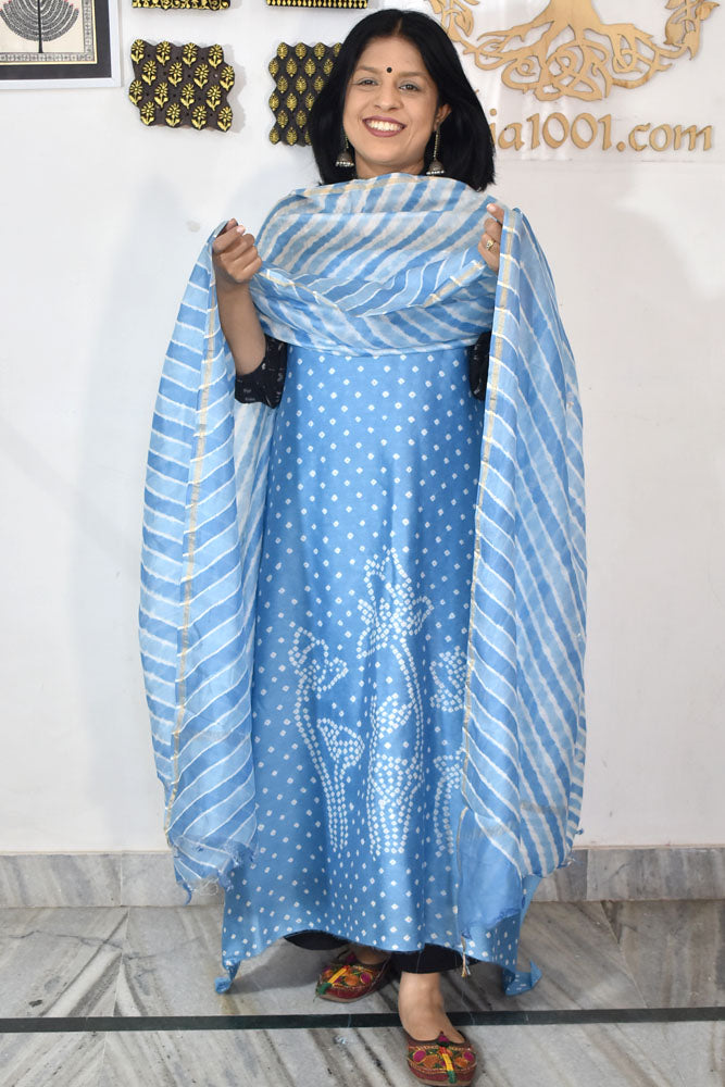 Premium Chanderi Silk Cotton Kurta dupatta sets with Bandhani Work