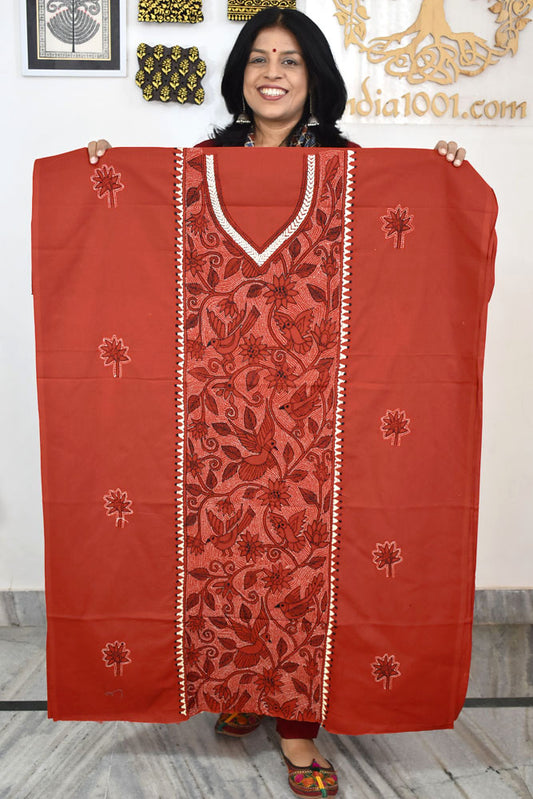 Hand Embroidered Kantha work cotton fabric - (Length 2.8 mtrs )