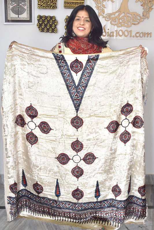 Ajrakh Velvet kurta fabric