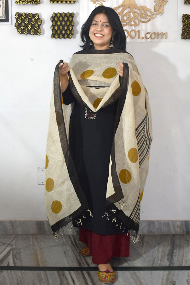 Elegant Hand Block Printed Pure Linen dupatta