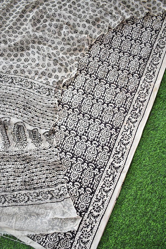Classic Bagh Block Printed unstitched suit fabric with chiffon dupatta