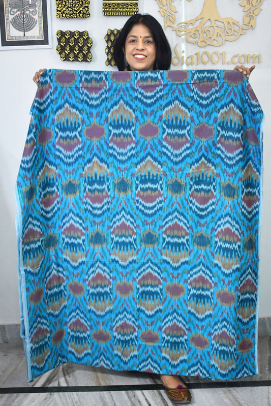 Multicolor Ikat Cotton Handloom 2.5mts Fabric with Uzbekistan Pattern Design