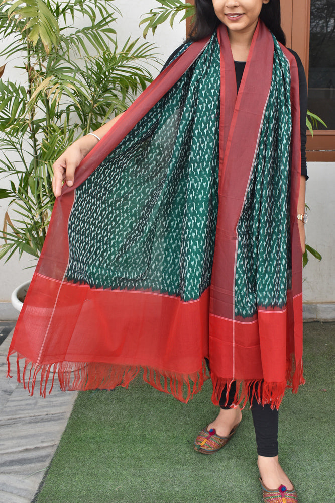 Designer Handwoven Mercerized Cotton Ikkat Dupatta