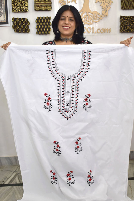 Elegant Cotton Kurta Fabric with Hand Phool patti Applique work