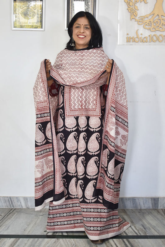 Bagh Hand Block Printed unstitched 3 pc Cotton suit fabric with Placement block print from MP