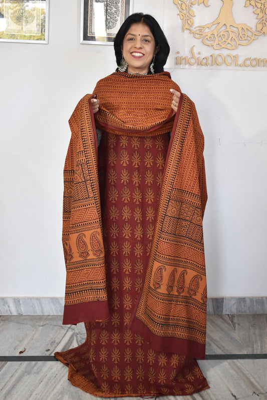 Bagh Hand Block Printed unstitched 3 pc Cotton suit fabric from MP