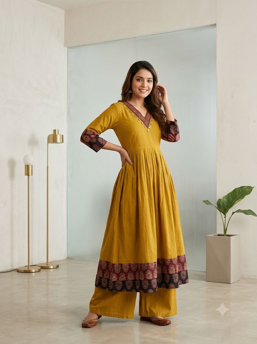 Designer Hand Block Printed cotton Kurta With Mirror Work - Size 38 to 48 ( all sizes)