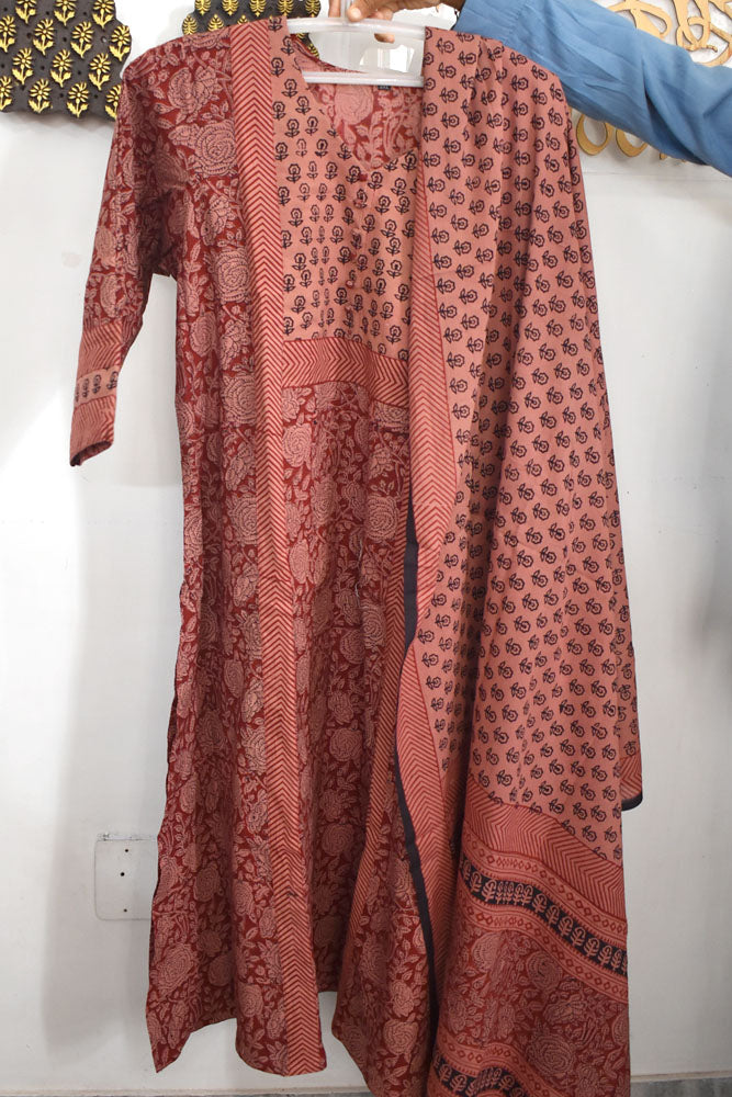 Bagh Hand Block Printed stitched 3 pc Cotton suit - 46 size