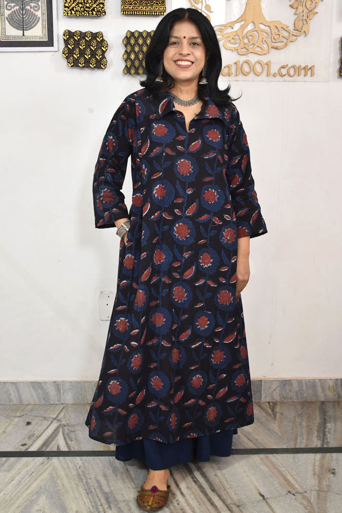Designer Hand Block Printed Vanaspati Ajrakh cotton Kurta / Dress - Size 38 to 44 ( all sizes)