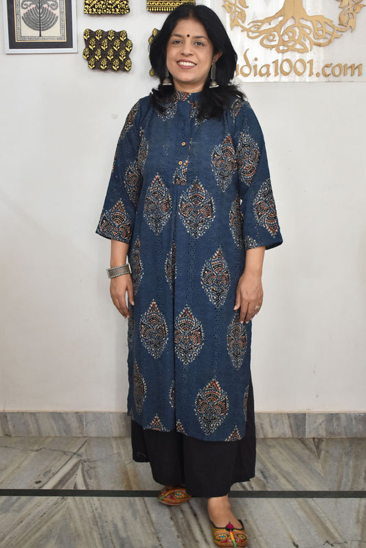 Beautiful Hand Block Printed Hakoba Ajrakh Cotton kurta, Size 40 to 44