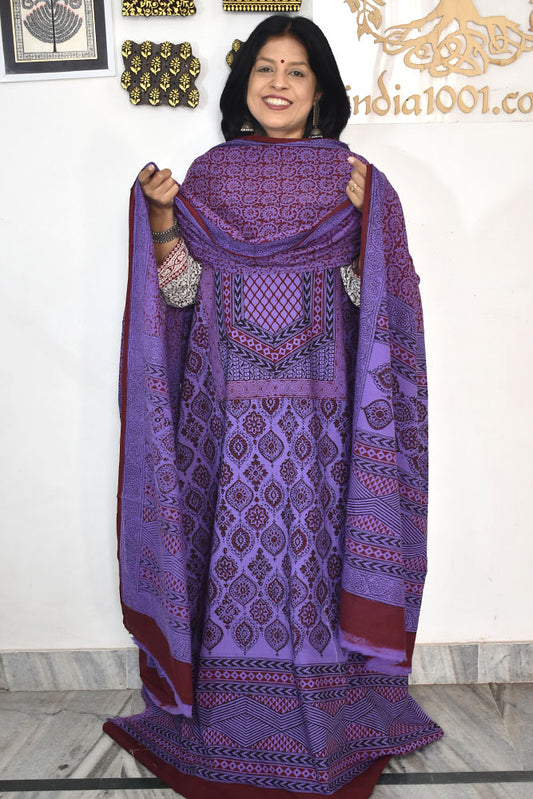 Bagh Hand Block Printed unstitched 3 pc Cotton suit fabric with Placement block print from MP