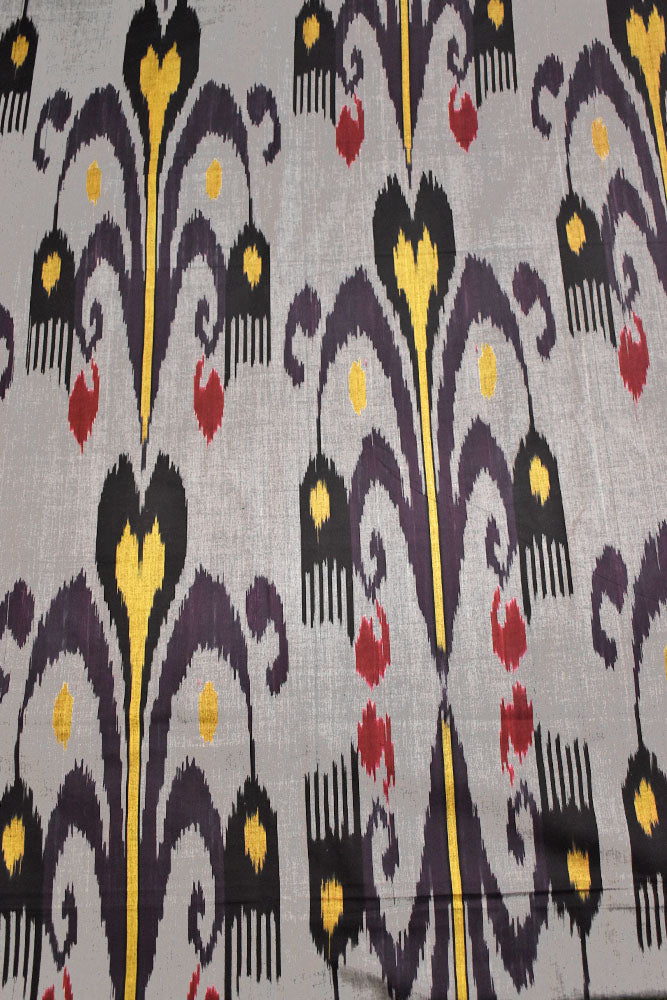 Multicolor Ikat Cotton Handloom 2.5mts Fabric with Uzbekistan Pattern Design
