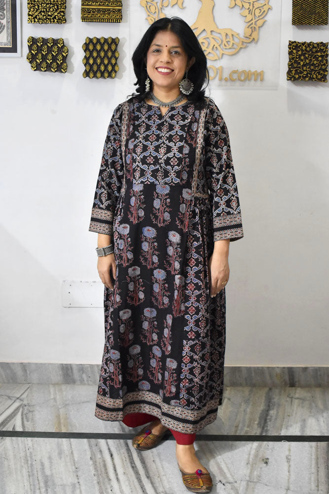 Designer Hand Block Printed Ajrakh cotton Kurta / Dress - Size 38 to 44 ( all sizes)