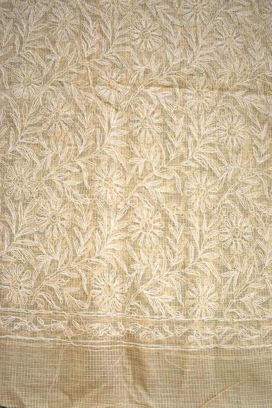 Hand Embroidered Chikankari Tepchi work Kota Doria fabric - (2.8 mtrs )