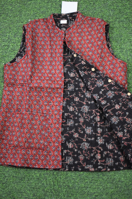 Block Print Quilted Reversible Sleeveless cotton jacket