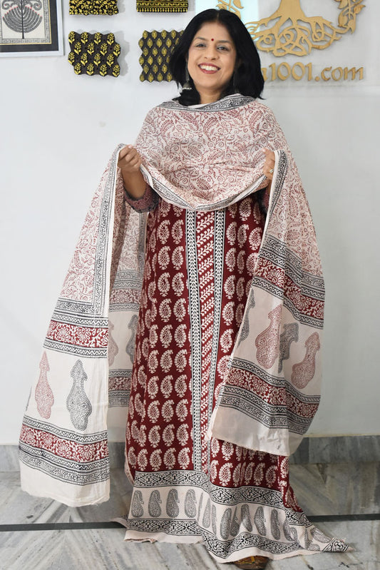 Bagh Hand Block Printed unstitched 3 pc Cotton suit fabric with Placement block print from MP