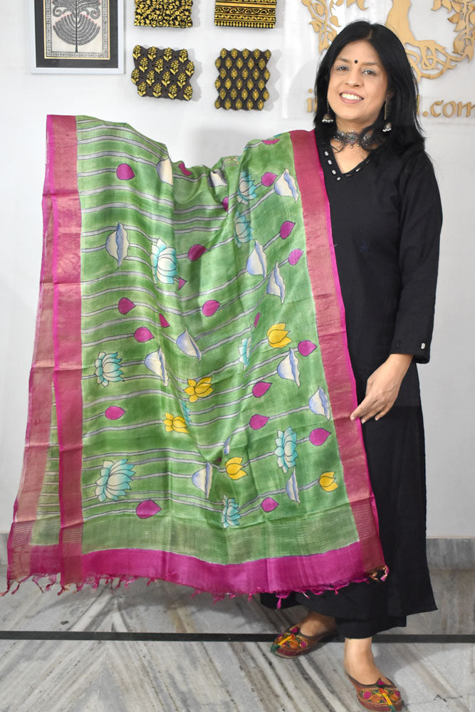 Elegant Hand Painted Pure Tussar Silk Dupatta