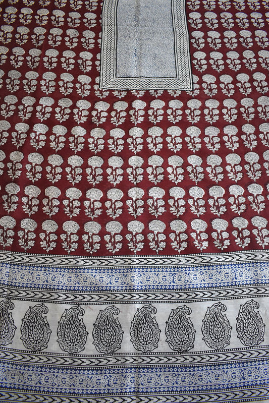 Handwoven Maheshwari kurta fabric with Bagh Hand block print