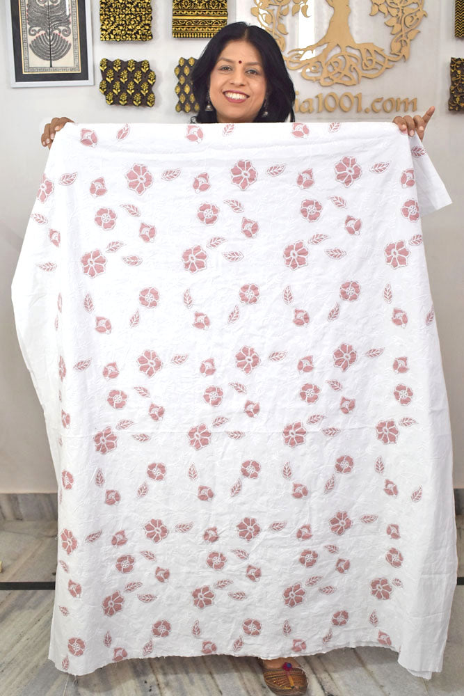 Beautiful cotton ( Kurta) fabric with embroidery - 2.5 mtrs - color White - dyeable