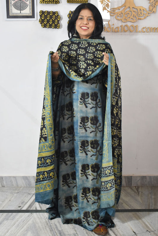 Beautiful Vanaspati Ajrakh Hand Block Printed Modal Silk set