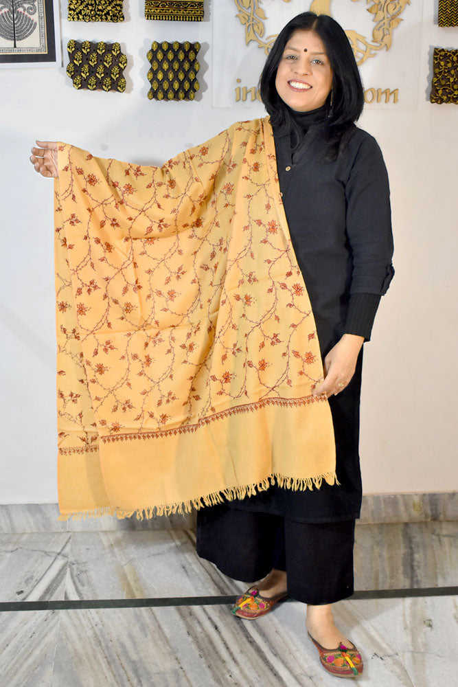 Intricate Jaal work Kashmiri Sozni Hand Embroidery Woolen Stole